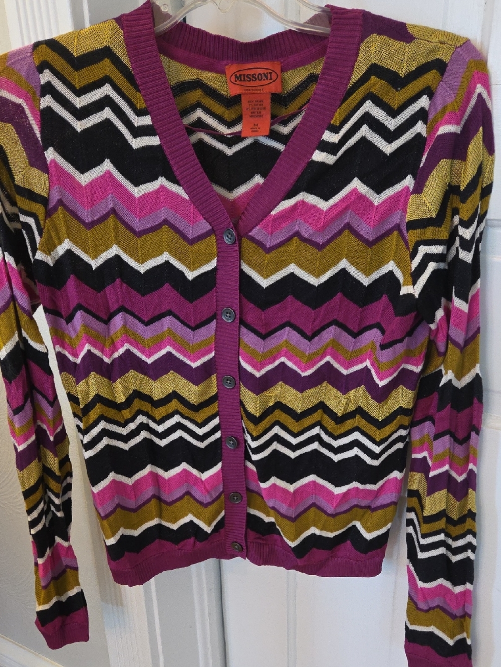 Missoni Multicolor Zigzag V-Neck Cardigan - Pink, Gold, Black, White